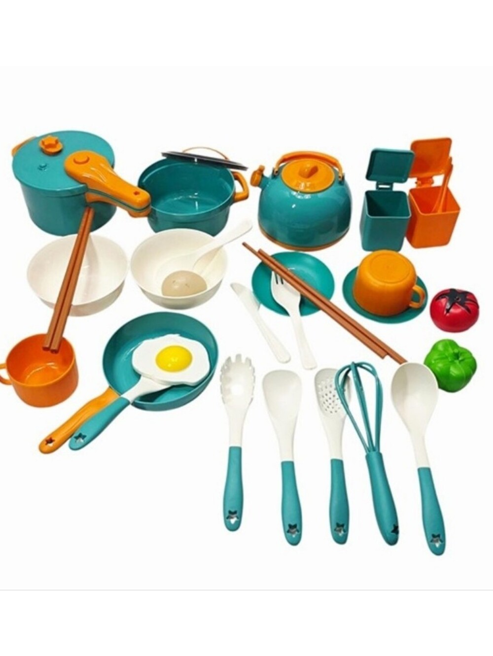 MINI Kids Kitchen Playset Cooking Pots Pans Utensils Pretend Play Food Toy